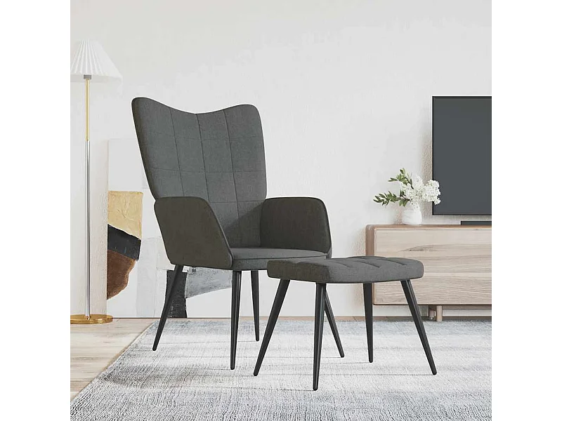 Sillón de relax con taburete tela gris oscuro