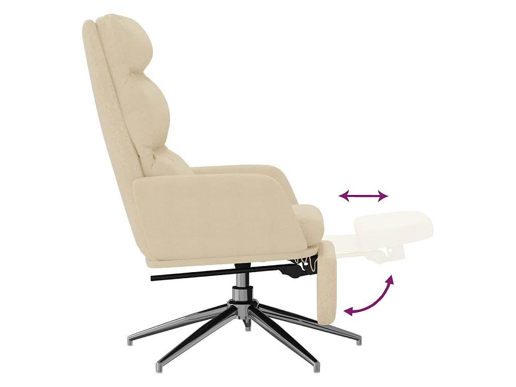 Chaise de relaxation avec repose-pied Crème Tissu