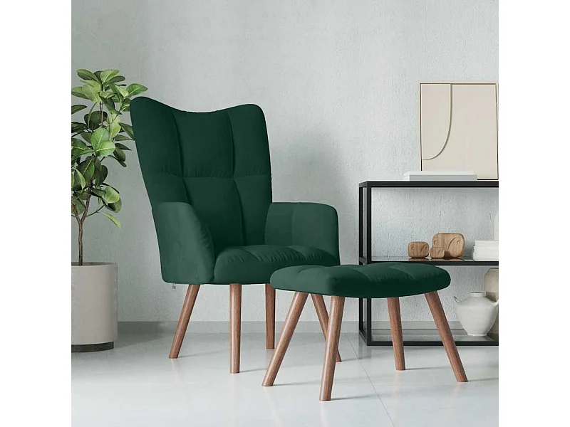 Chaise de relaxation avec repose-pied Vert foncé Velours