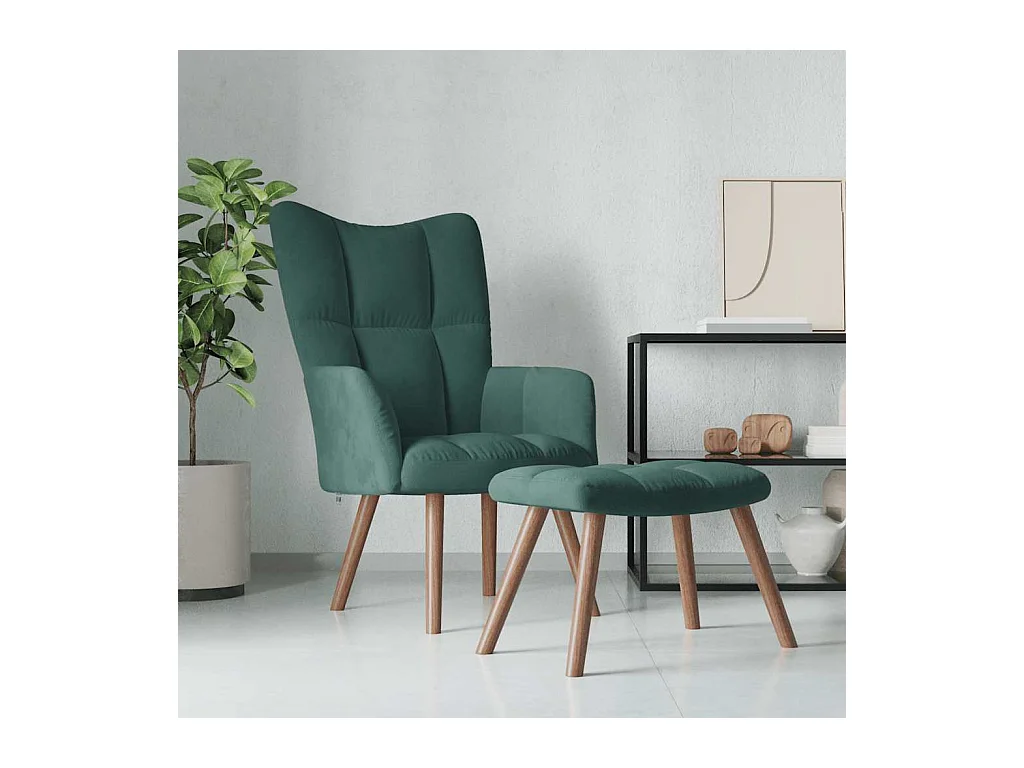 Chaise de relaxation avec repose-pied Vert foncé Velours