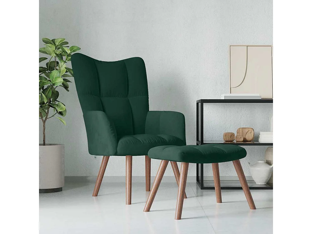 Chaise de relaxation avec repose-pied Vert foncé Velours