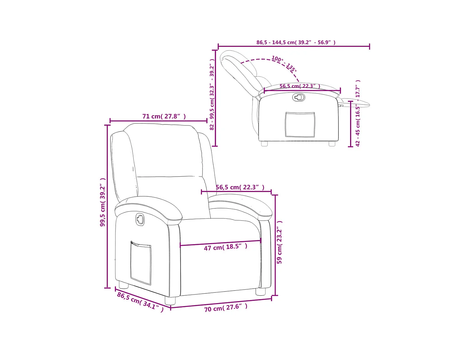 Fauteuil verstelbaar fluweel wijnrood