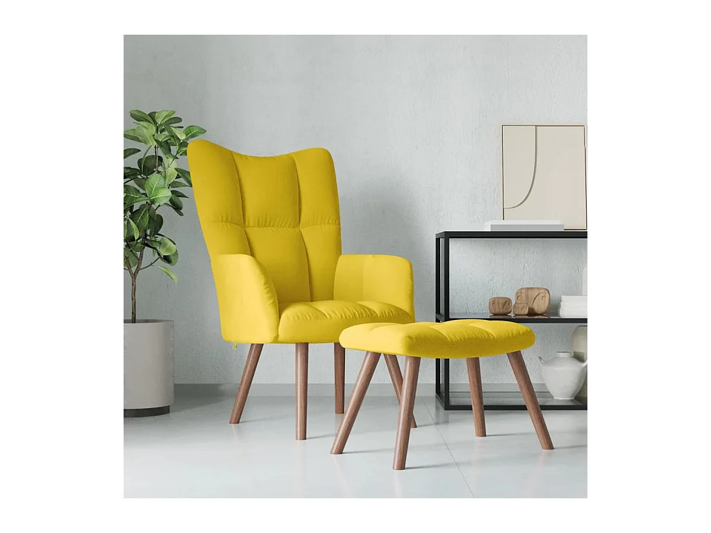 Chaise de relaxation avec repose-pied Jaune moutarde Velours