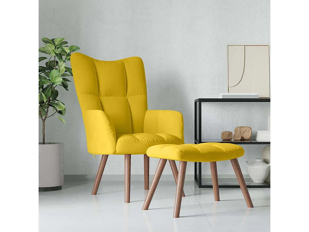 Cadeira de descanso com banco veludo amarelo mostarda