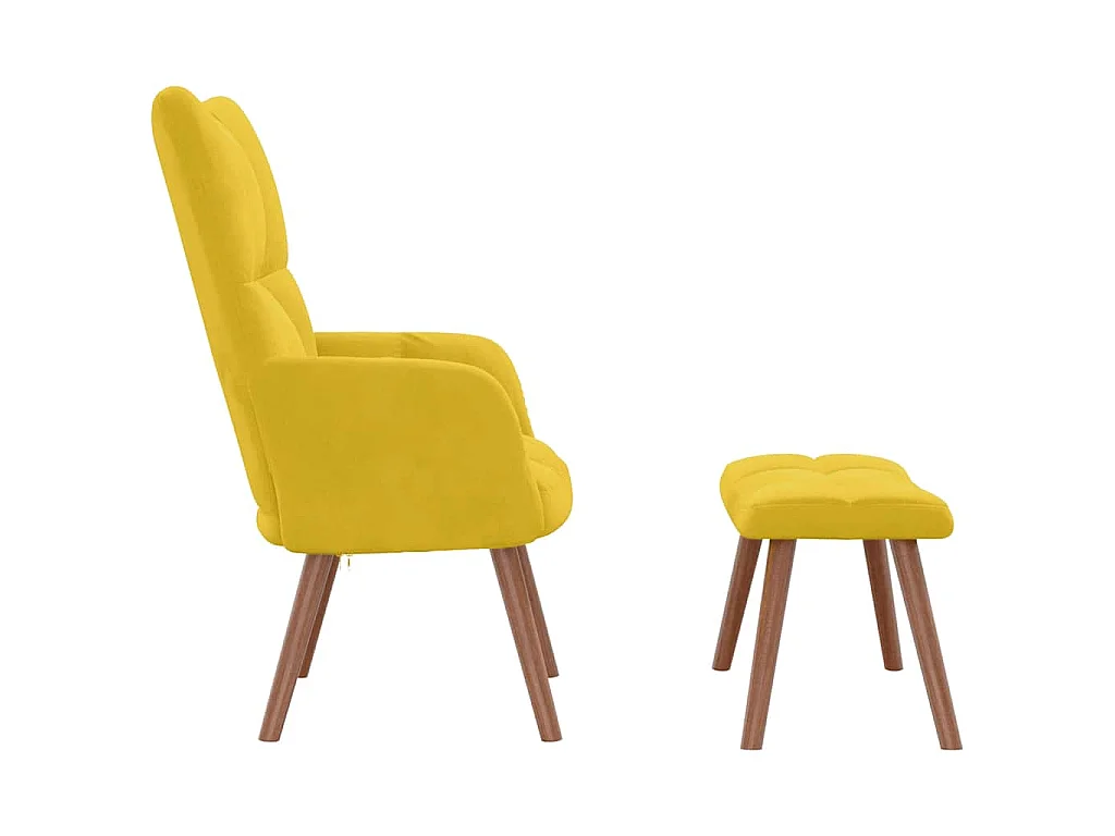 Cadeira de descanso com banco veludo amarelo mostarda