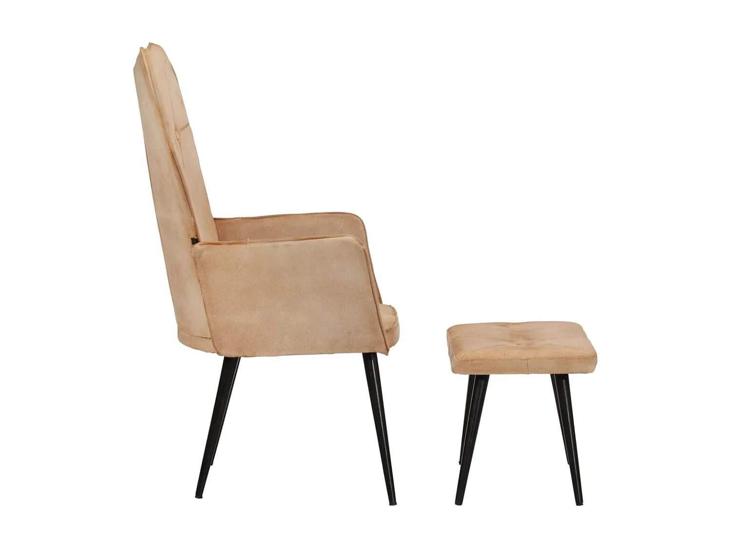 Chaise à oreilles avec repose-pied Crème Toile