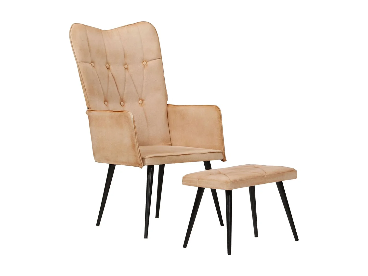 Chaise à oreilles avec repose-pied Crème Toile