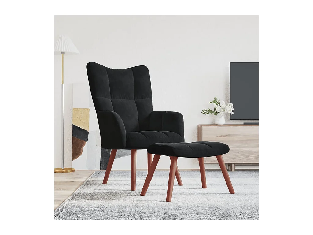 Chaise de relaxation avec repose-pied Noir Velours