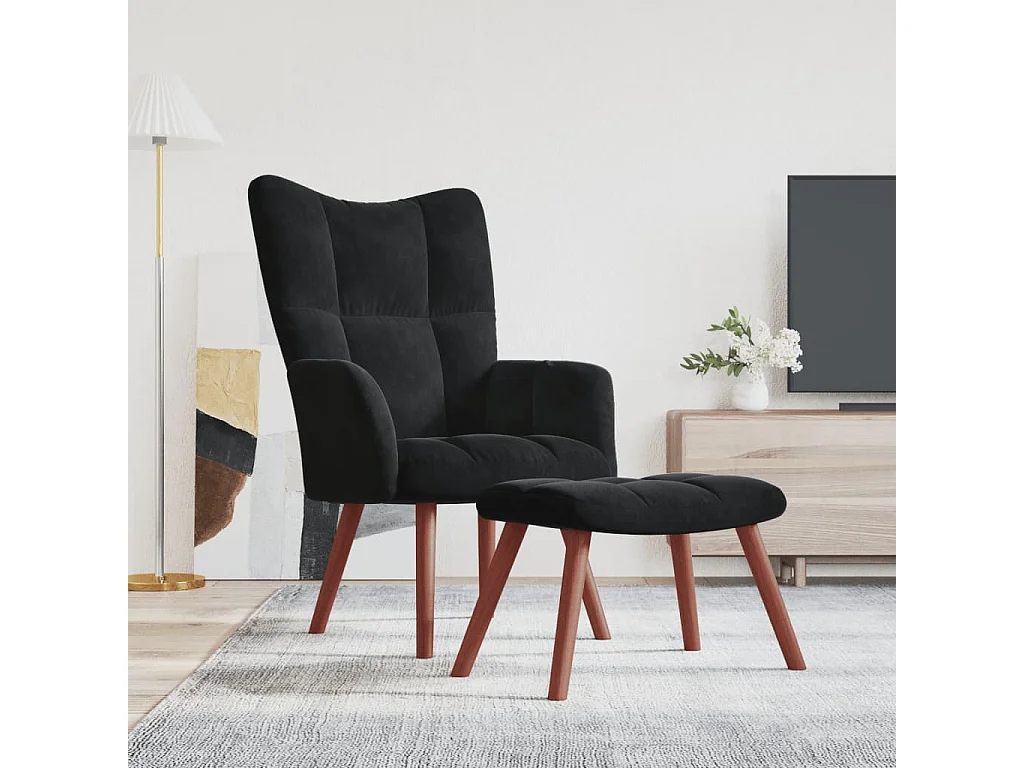 Chaise de relaxation avec repose-pied Noir Velours