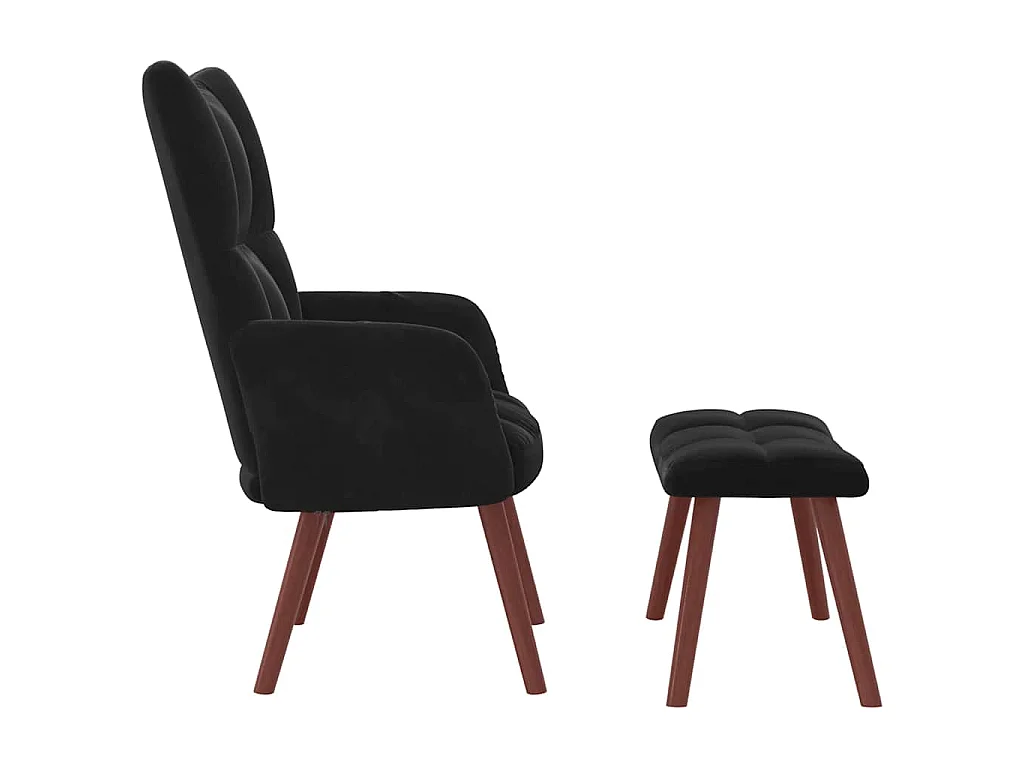 Chaise de relaxation avec repose-pied Noir Velours