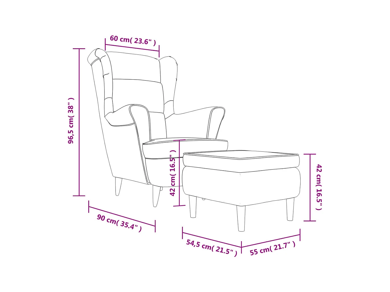 Fauteuil met voetenbank fluweel lichtgrijs