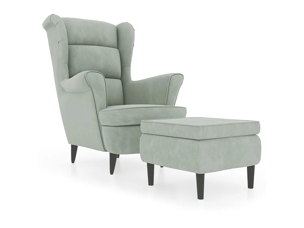 Ohrensessel mit Hocker Hellgrau Samt