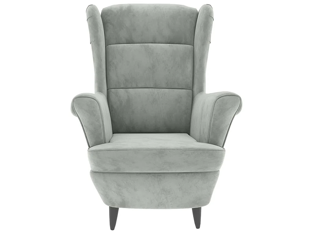 Ohrensessel mit Hocker Hellgrau Samt