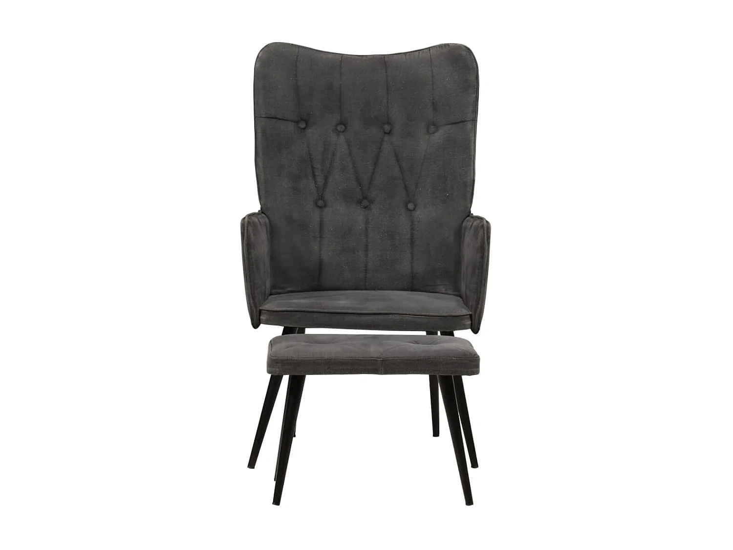 Poltrona com apoio de pés lona vintage preto