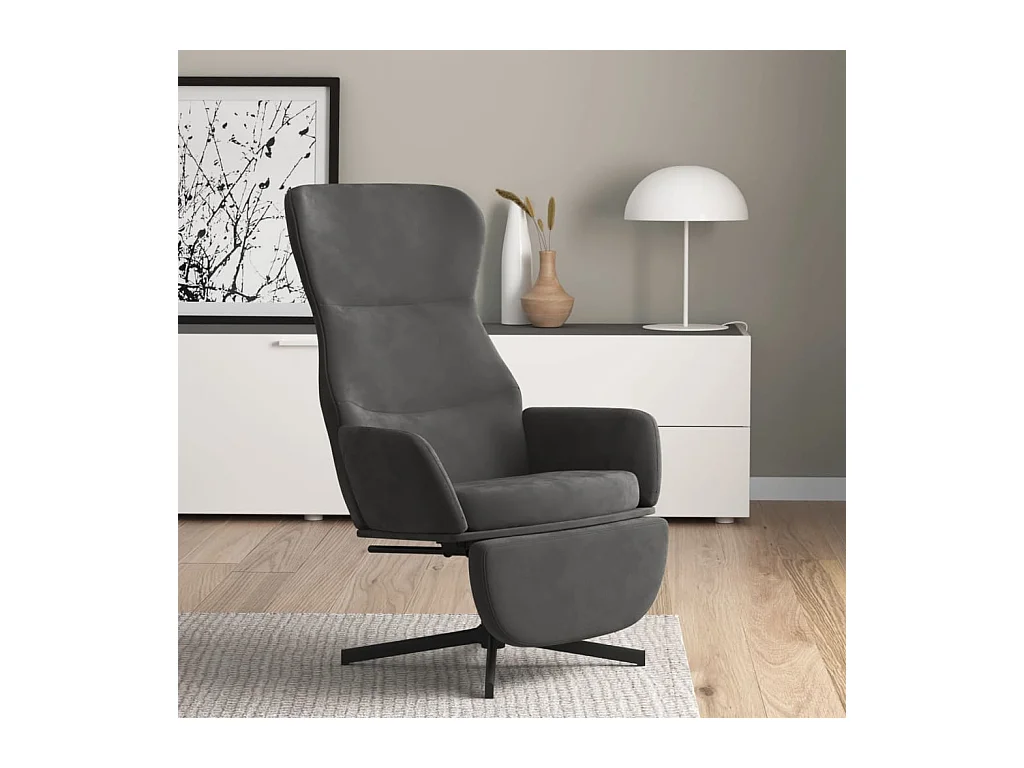 Chaise de relaxation avec repose-pied Gris foncé Velours