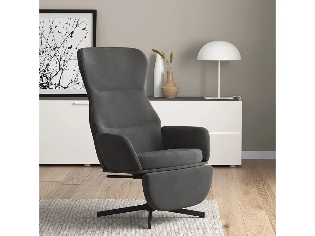 Chaise de relaxation avec repose-pied Gris foncé Velours