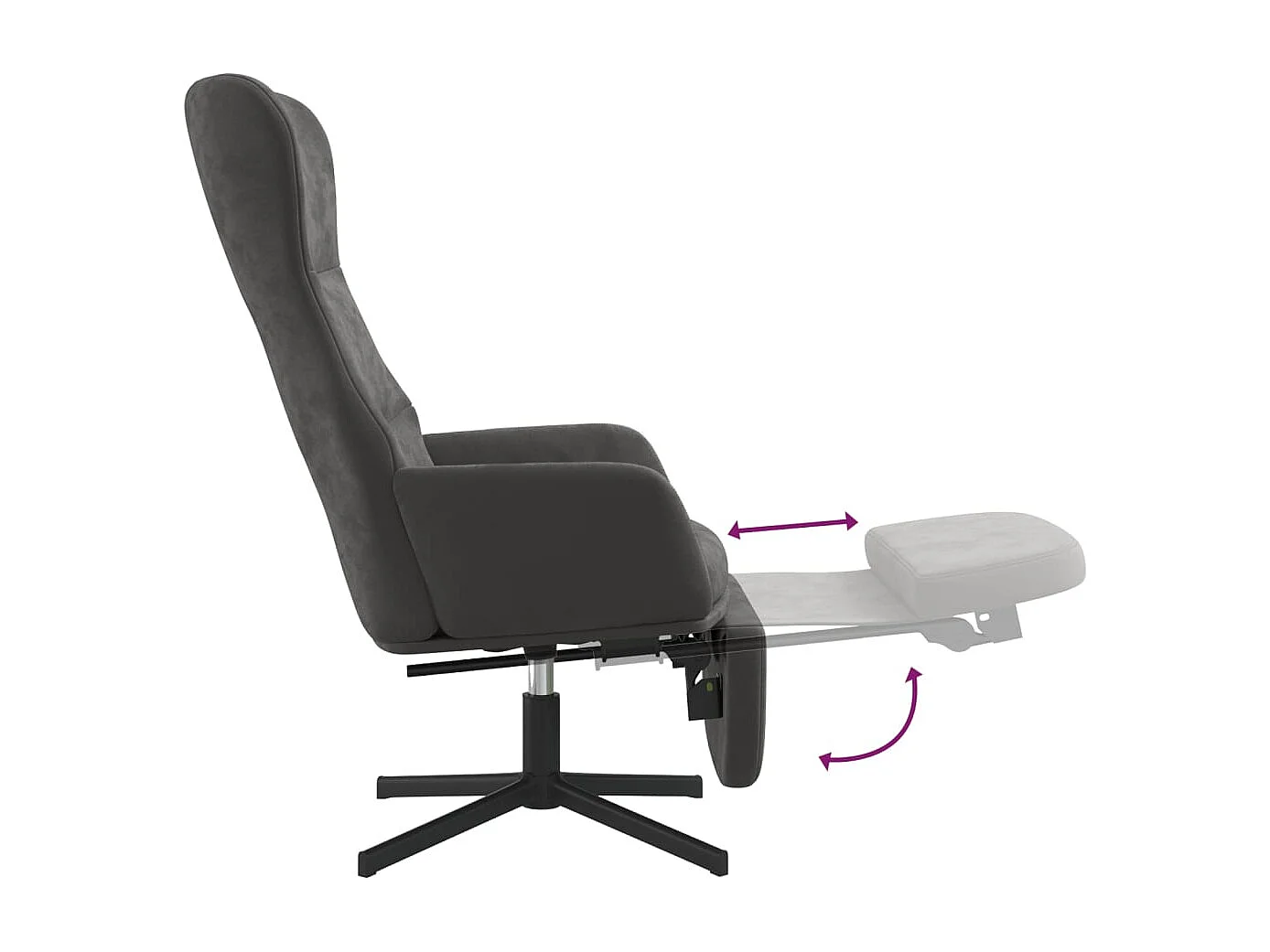 Chaise de relaxation avec repose-pied Gris foncé Velours