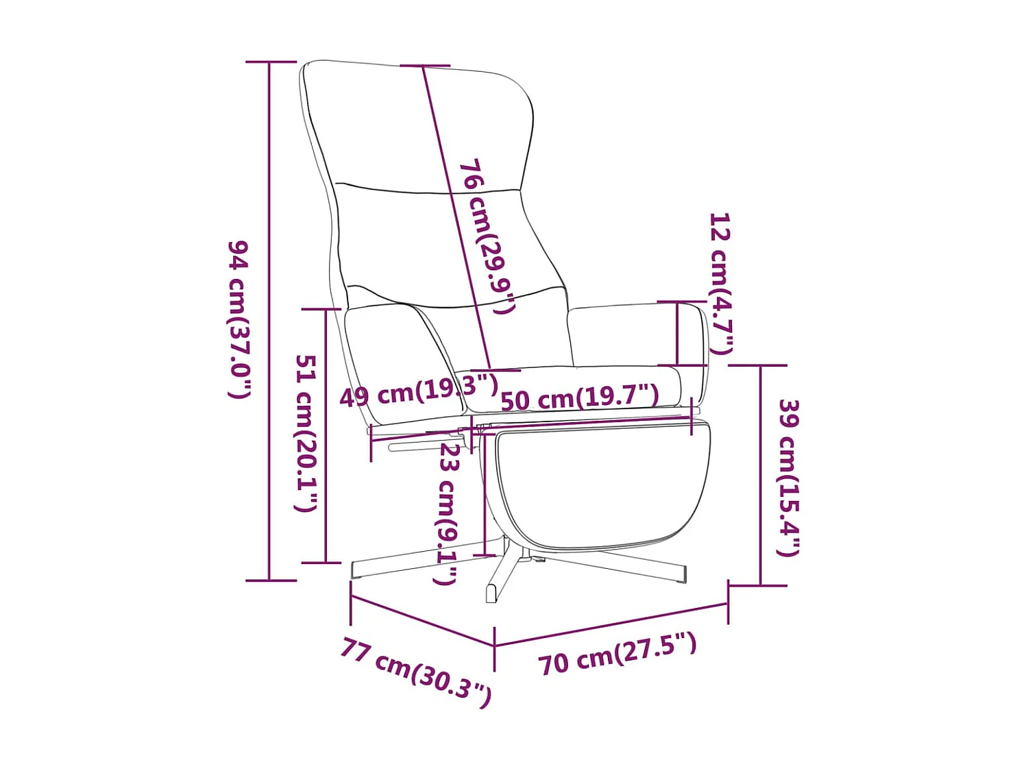 Chaise de relaxation avec repose-pied Gris foncé Velours