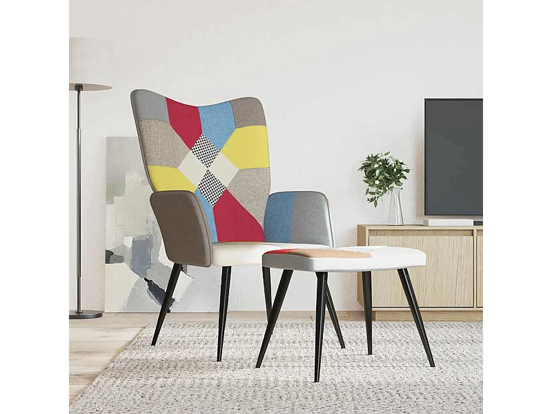Relaxsessel mit Hocker Patchwork Stoff