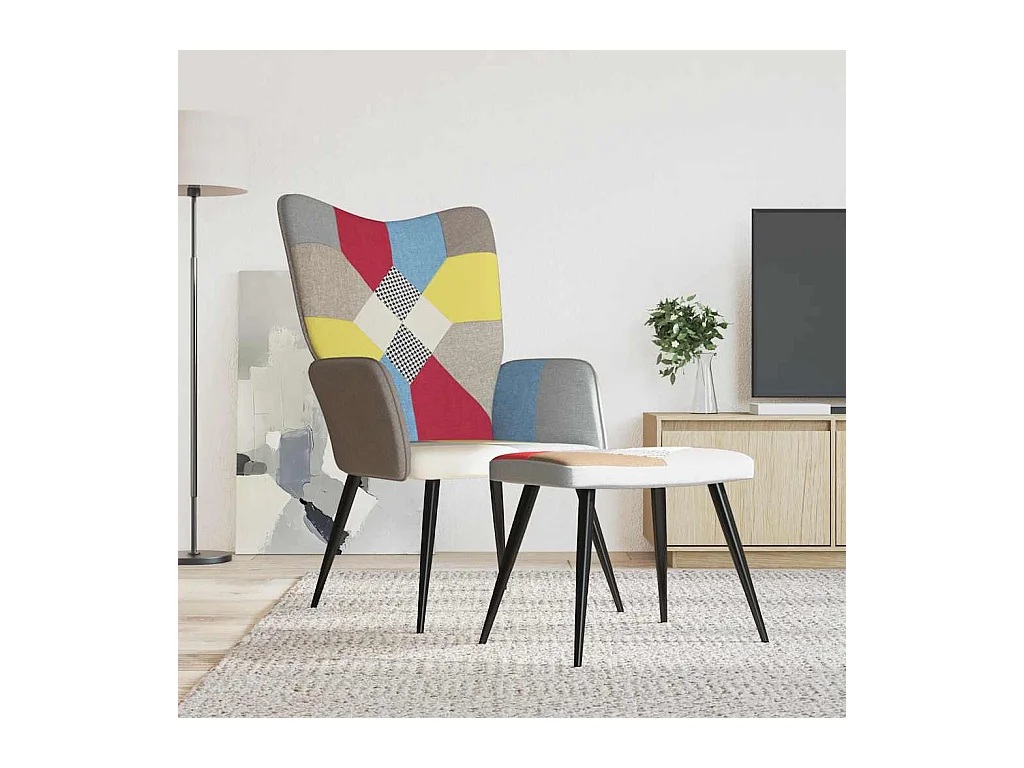Chaise de relaxation avec tabouret Patchwork Tissu