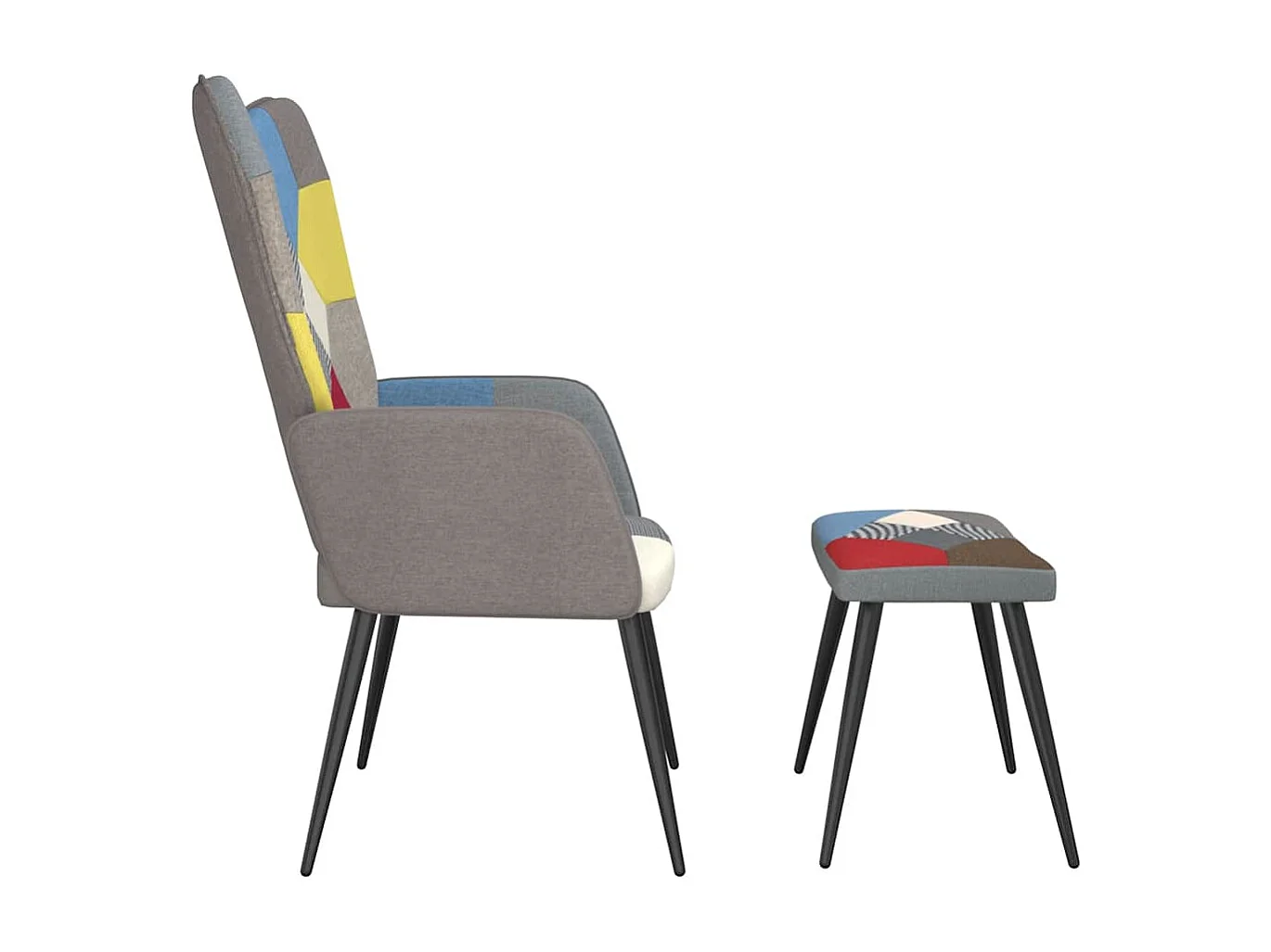 Relaxstoel met voetenbank patchwork stof