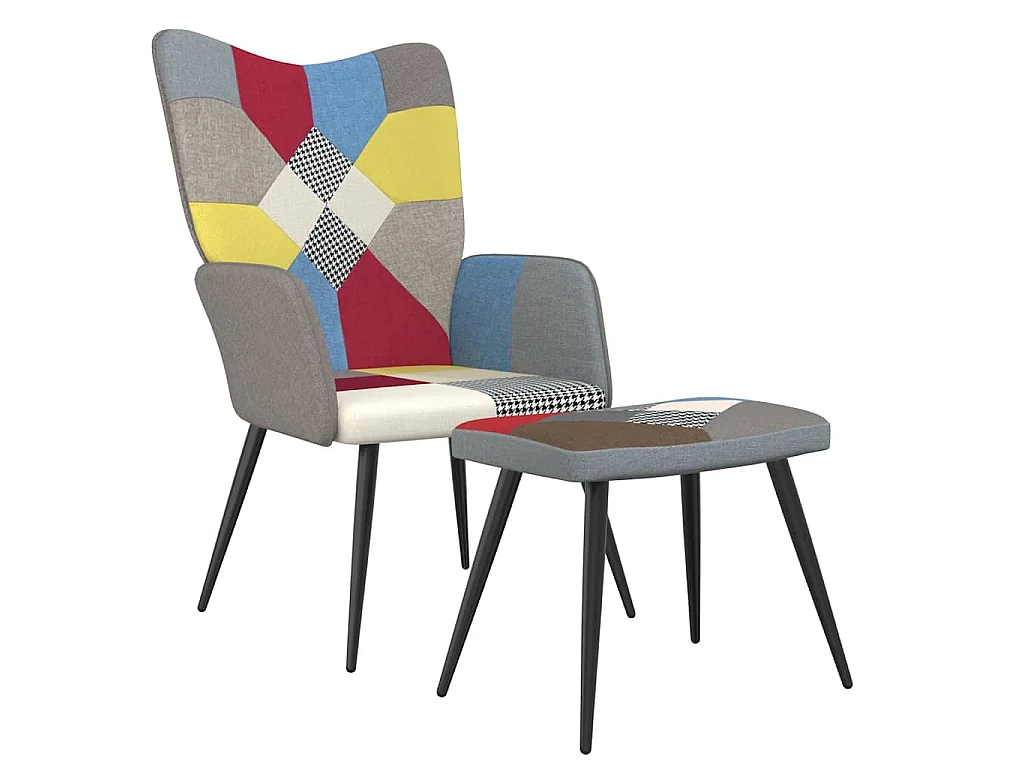 Relaxstoel met voetenbank patchwork stof