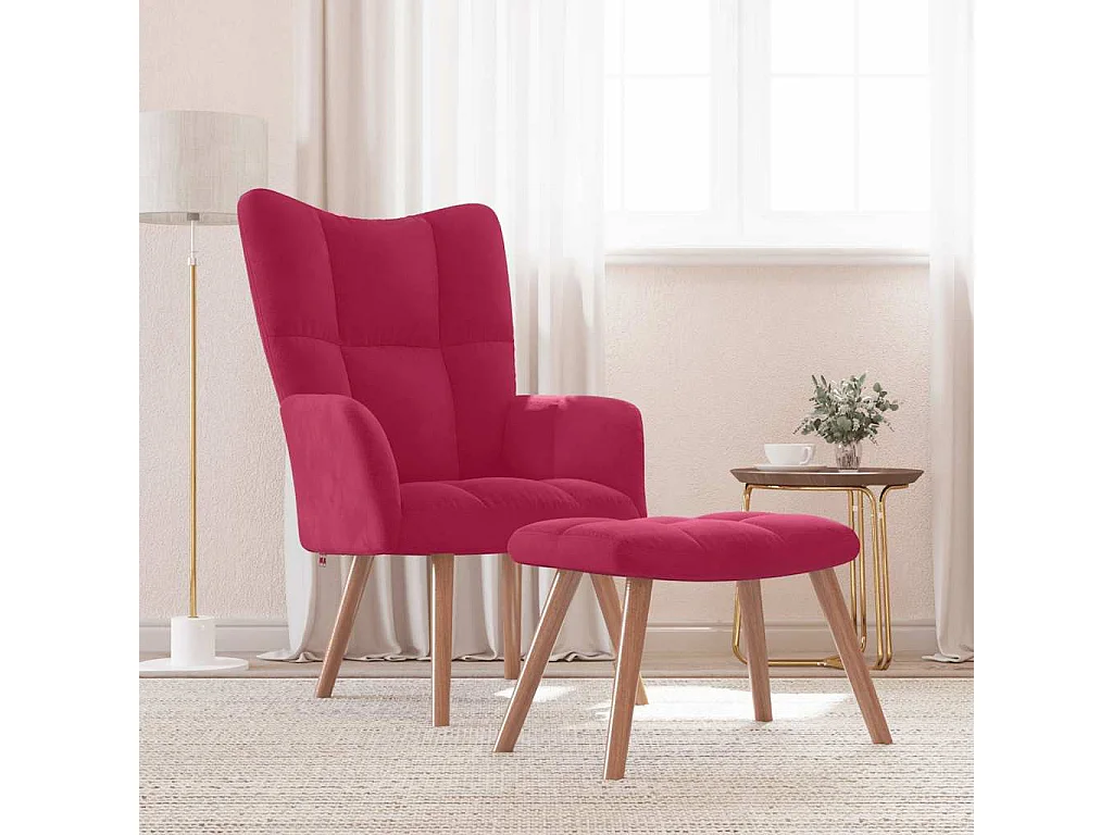 Chaise de relaxation avec repose-pied Rouge bordeaux Velours