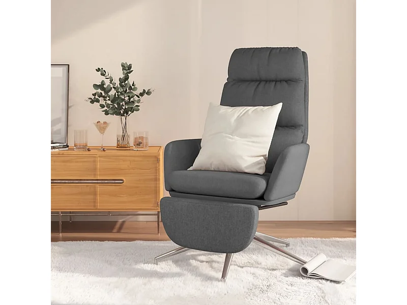 Chaise de relaxation avec repose-pied Gris foncé Tissu