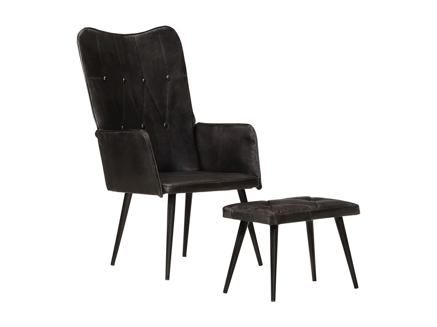 Chaise à oreilles avec repose-pied Noir Cuir véritable