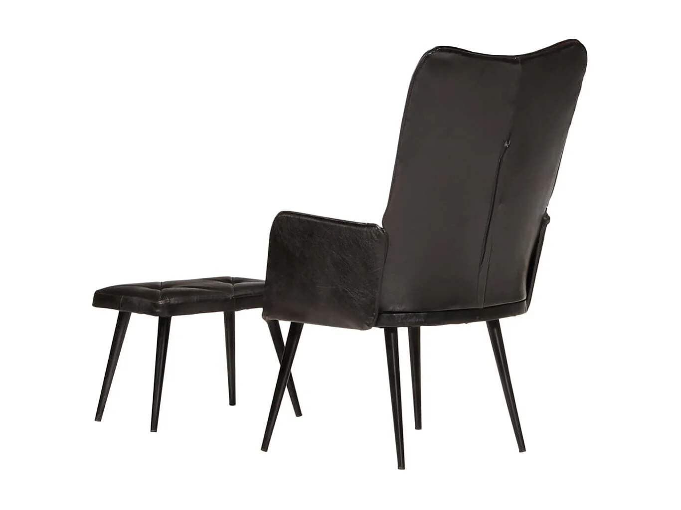 Chaise à oreilles avec repose-pied Noir Cuir véritable