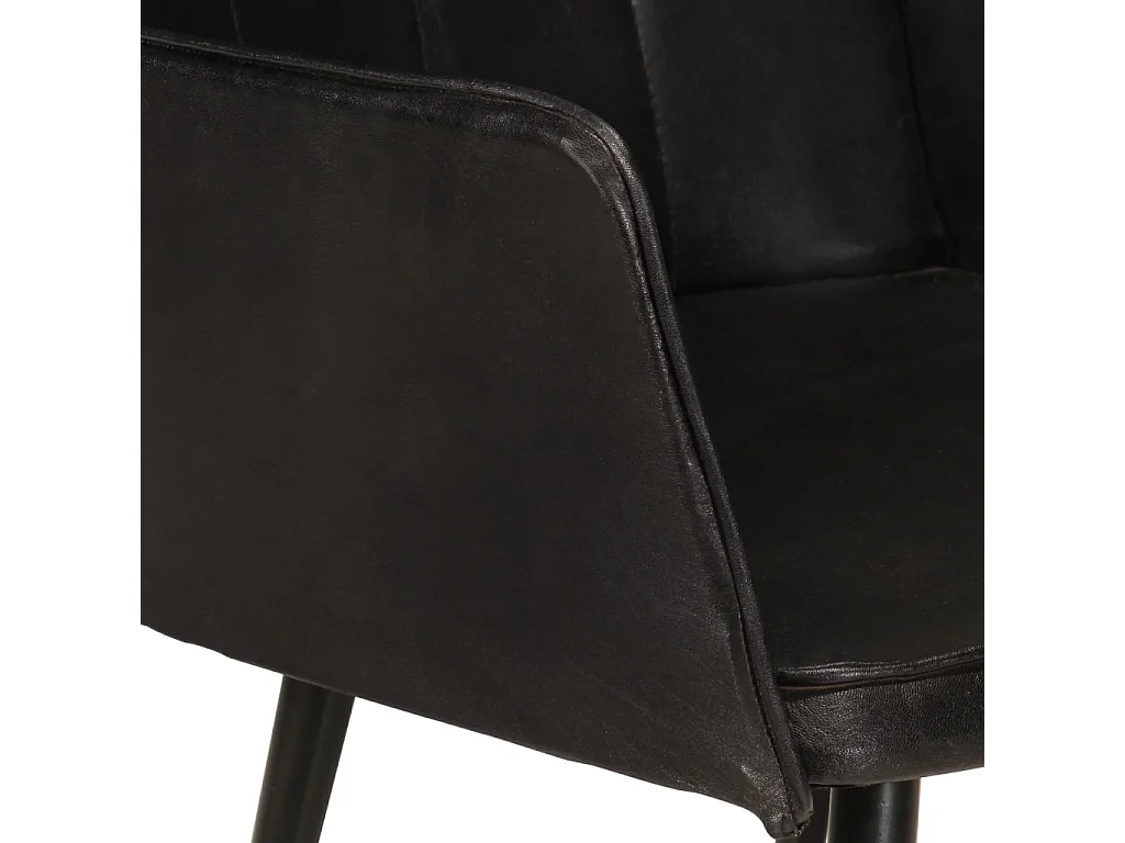 Chaise à oreilles avec repose-pied Noir Cuir véritable