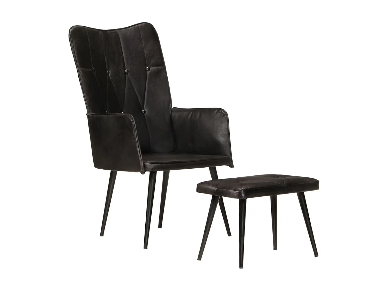 Chaise à oreilles avec repose-pied Noir Cuir véritable