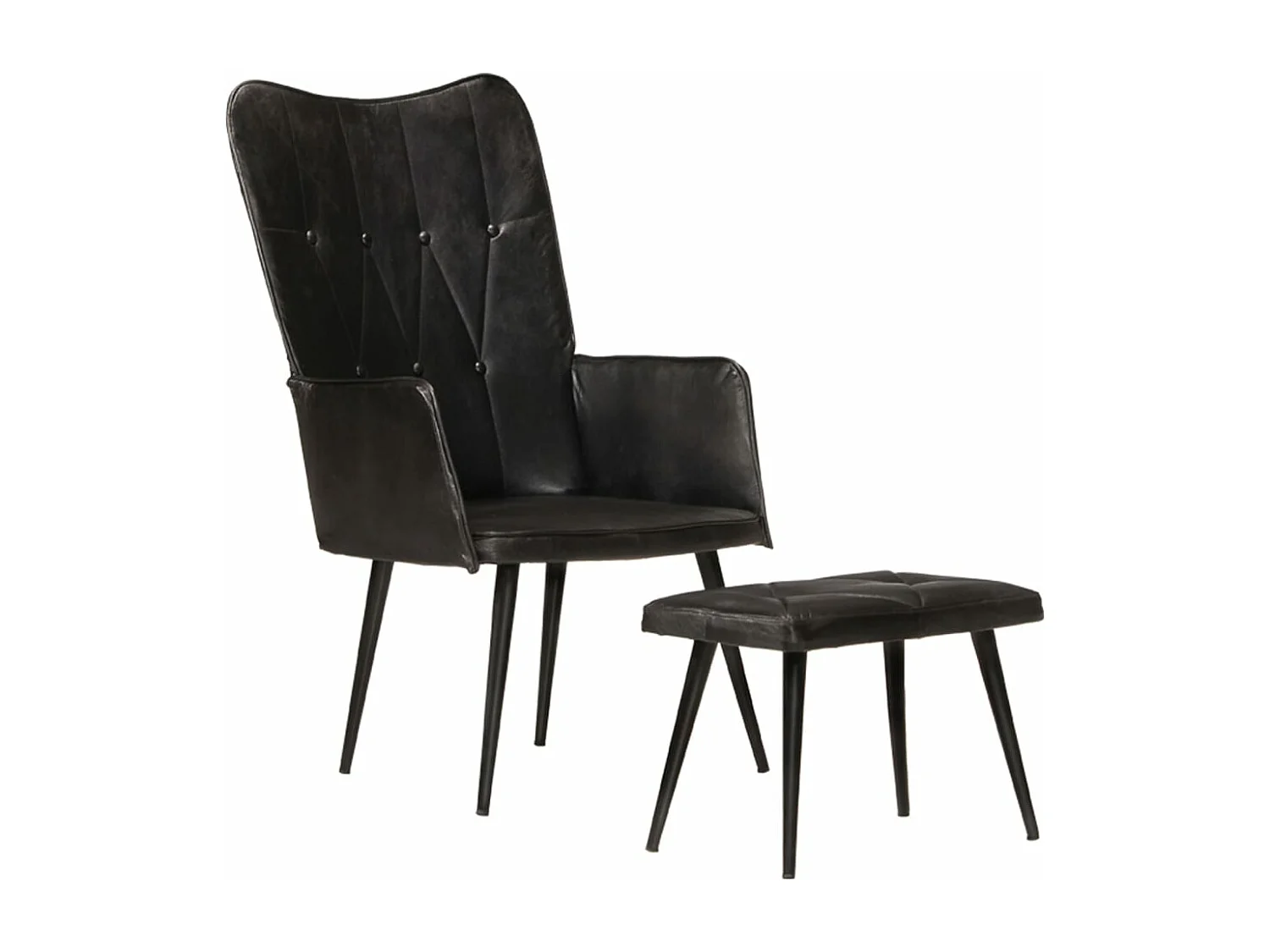 Chaise à oreilles avec repose-pied Noir Cuir véritable