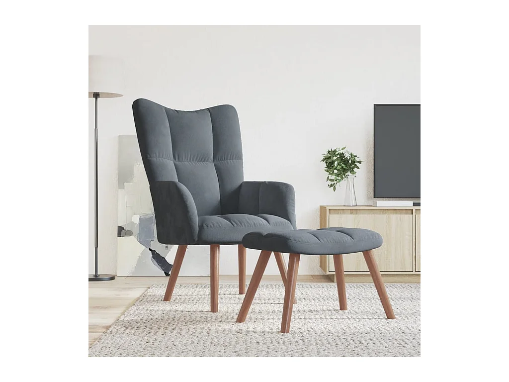 Chaise de relaxation avec repose-pied Gris foncé Velours