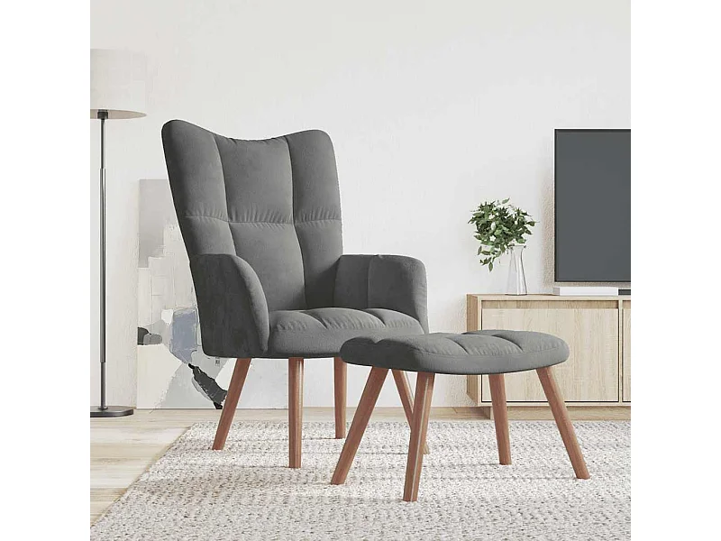 Sillón de relax con taburete terciopelo gris oscuro