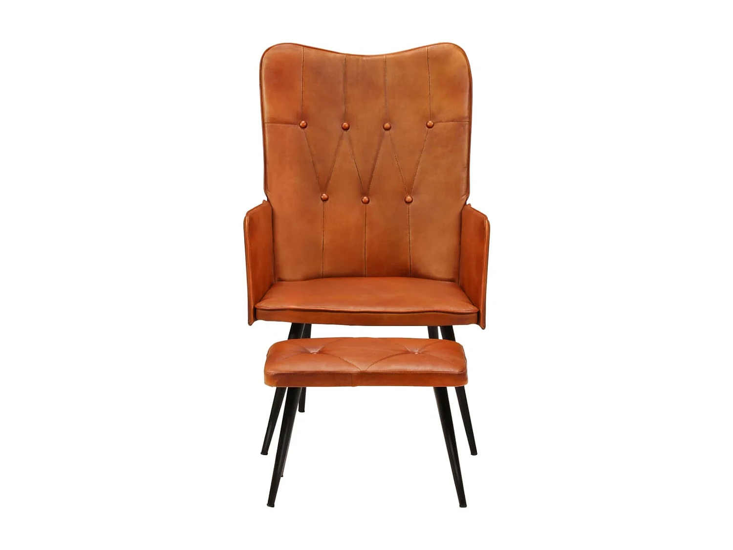 Chaise à oreilles avec repose-pied Brun roux Cuir véritable