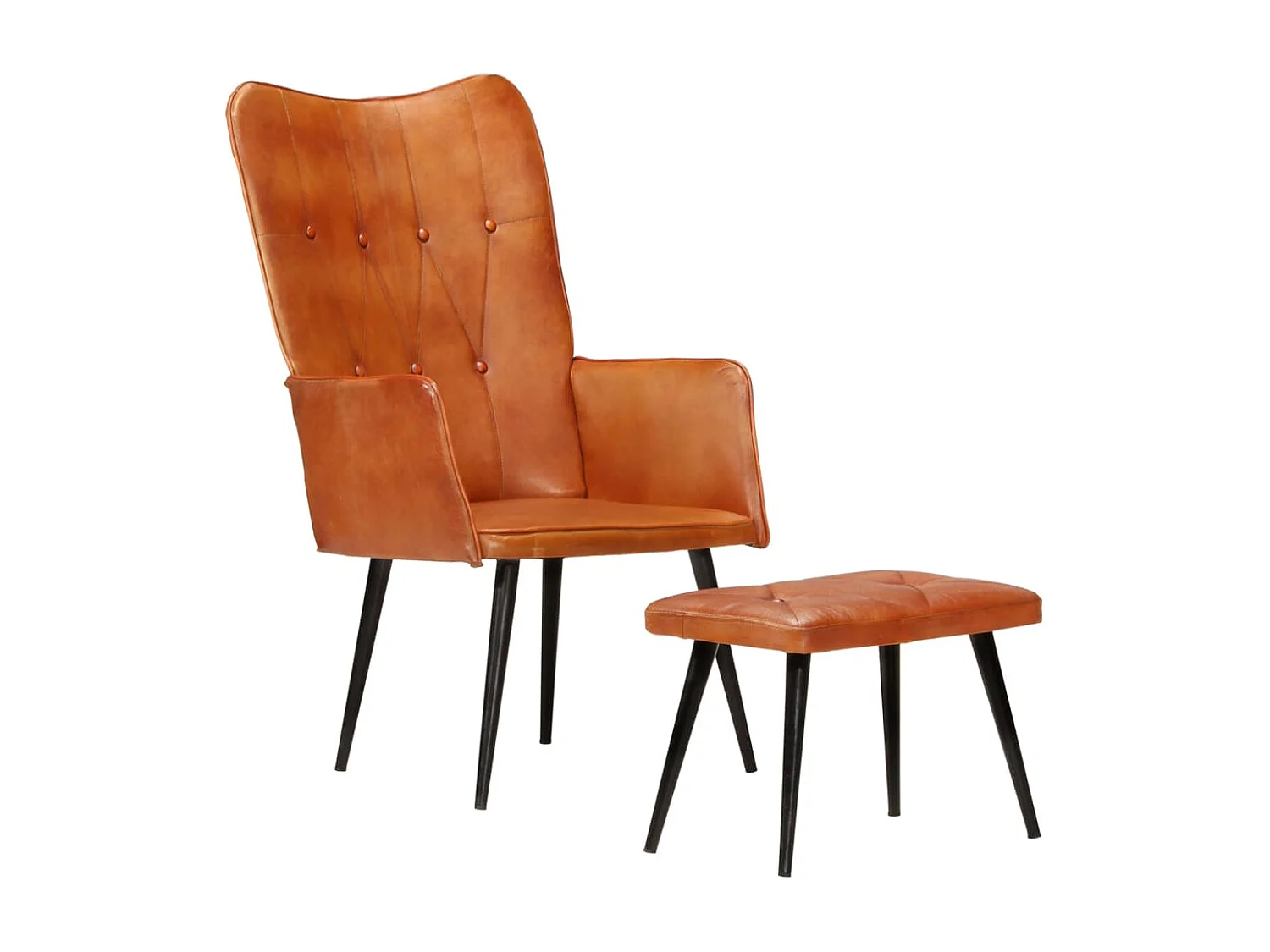 Chaise à oreilles avec repose-pied Brun roux Cuir véritable