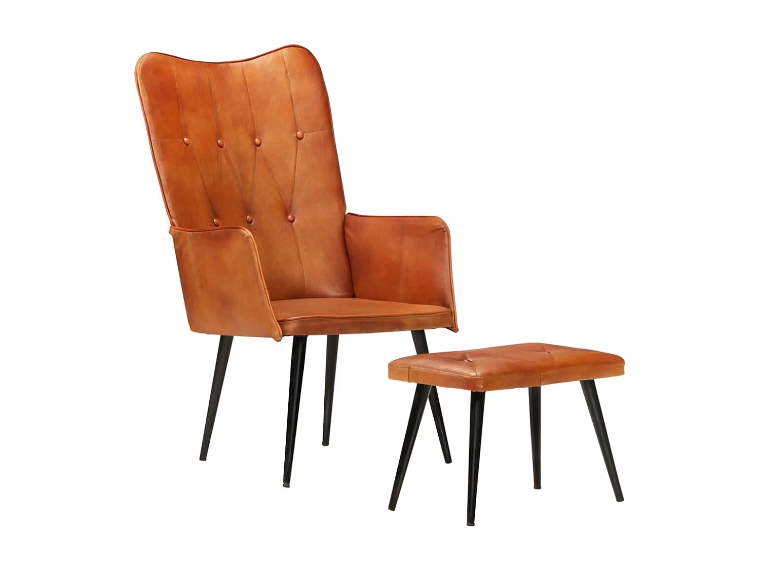 Chaise à oreilles avec repose-pied Brun roux Cuir véritable