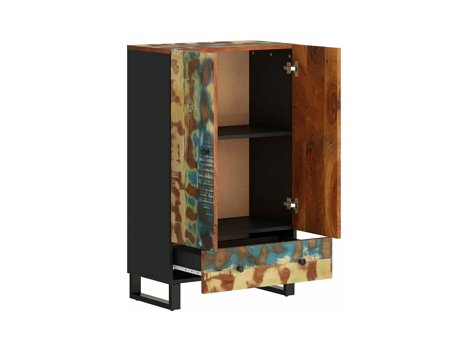 Aparador con cajón hierro y madera maciza reciclada 60x33x100cm