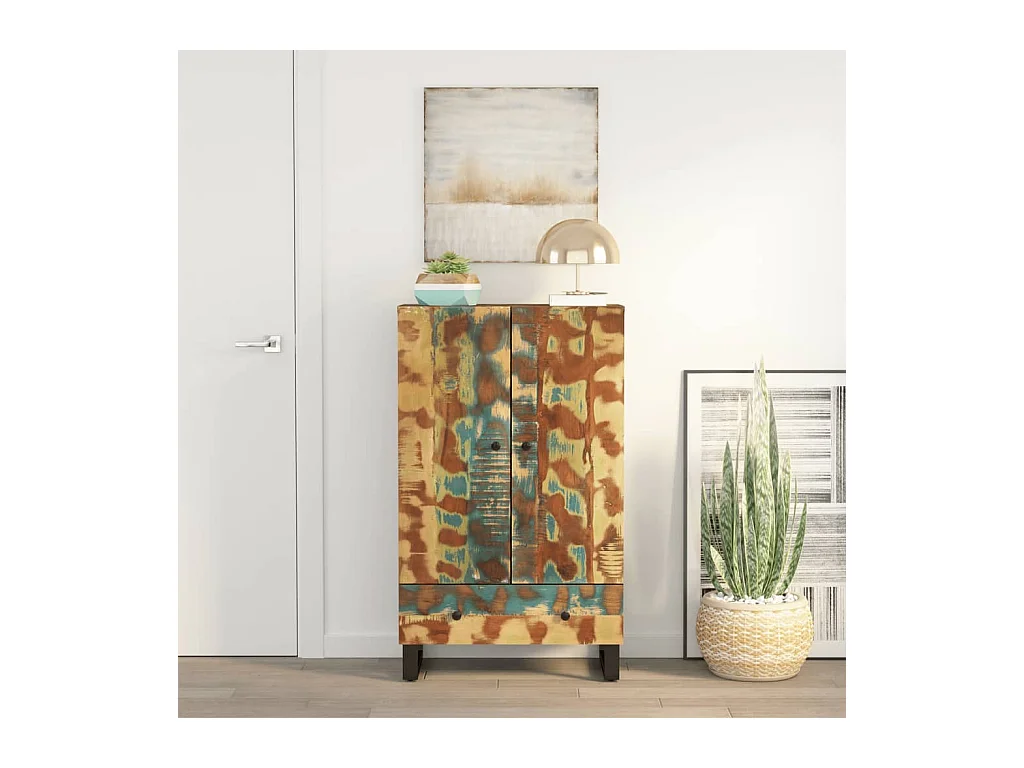 Highboard mit Schublade 60x33x100 cm Massives Altholz & Eisen