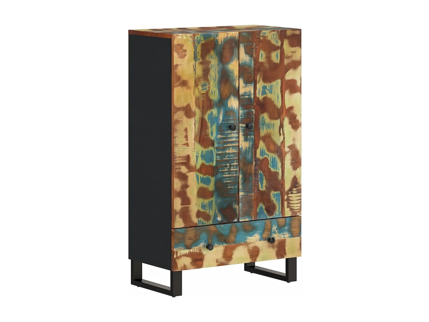 Buffet haut et tiroir 60x33x100 cm bois massif récupération/fer