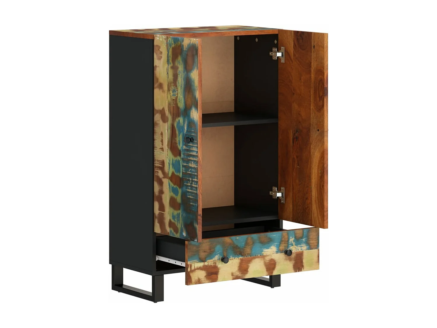 Buffet haut et tiroir 60x33x100 cm bois massif récupération/fer