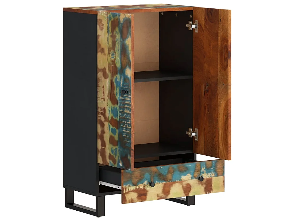 Buffet haut et tiroir 60x33x100 cm bois massif récupération/fer