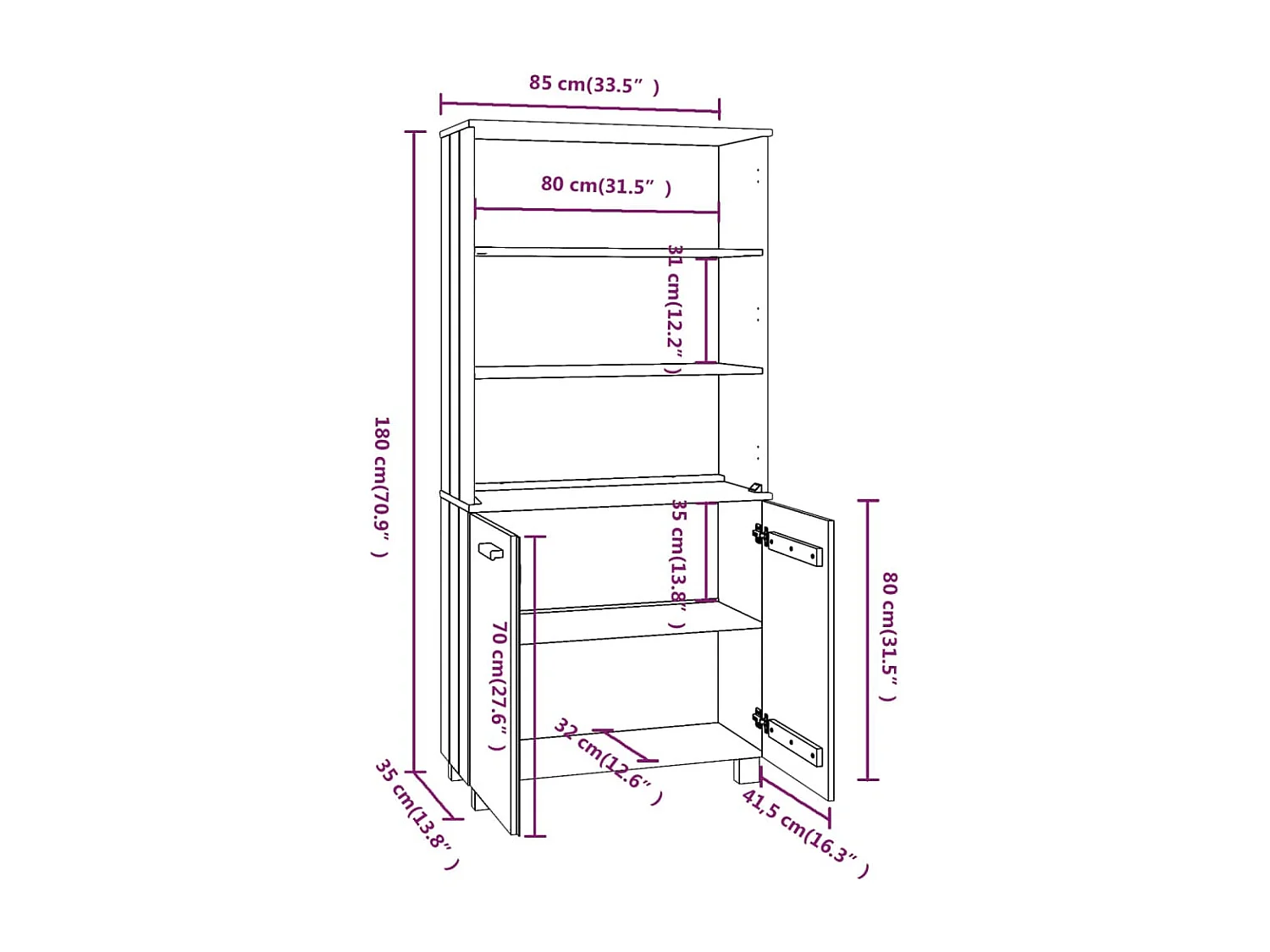 Highboard HAMAR Massivholz Kiefer Weiß