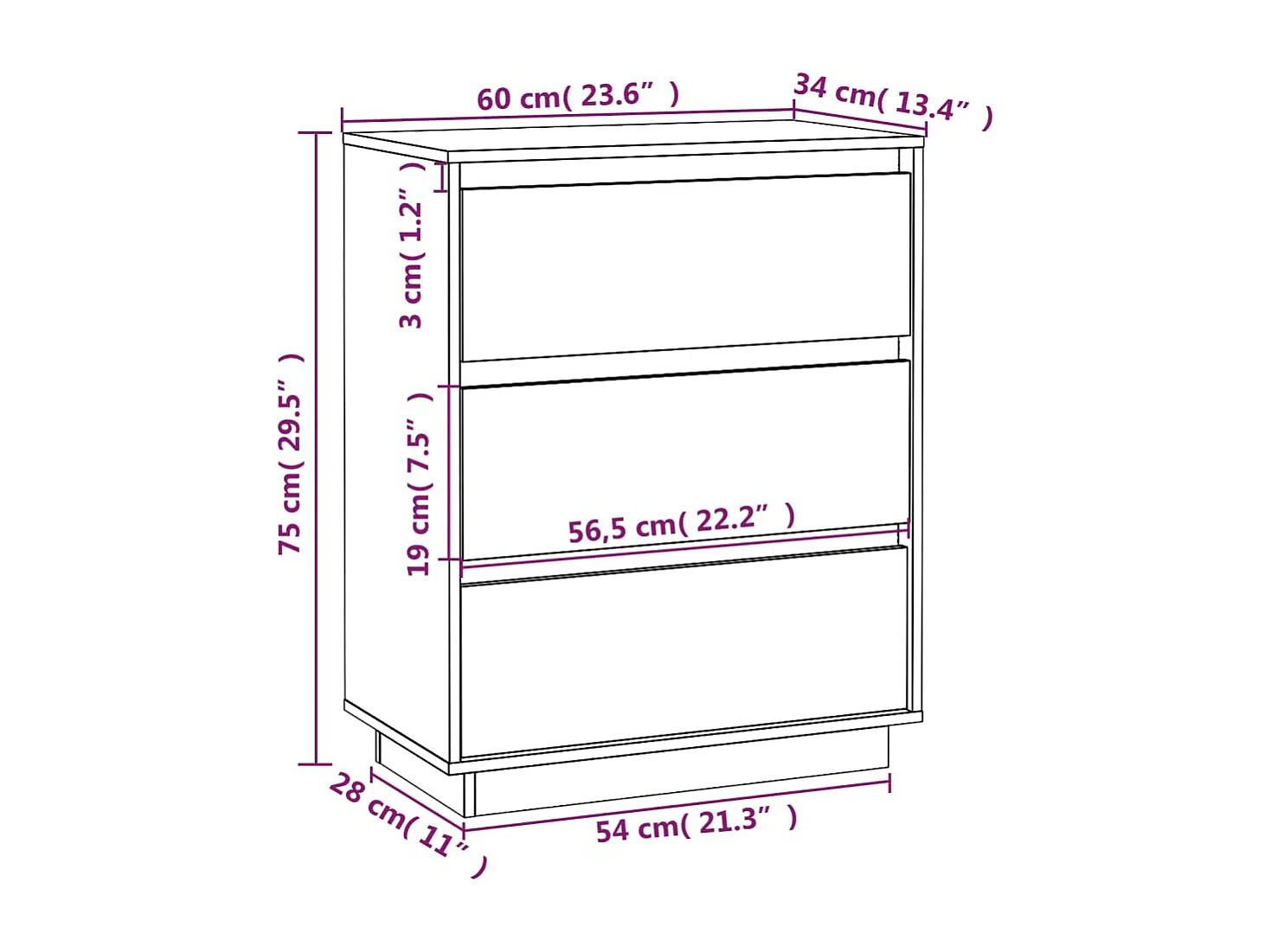 Buffet 60x34x75 cm Bois massif de pin