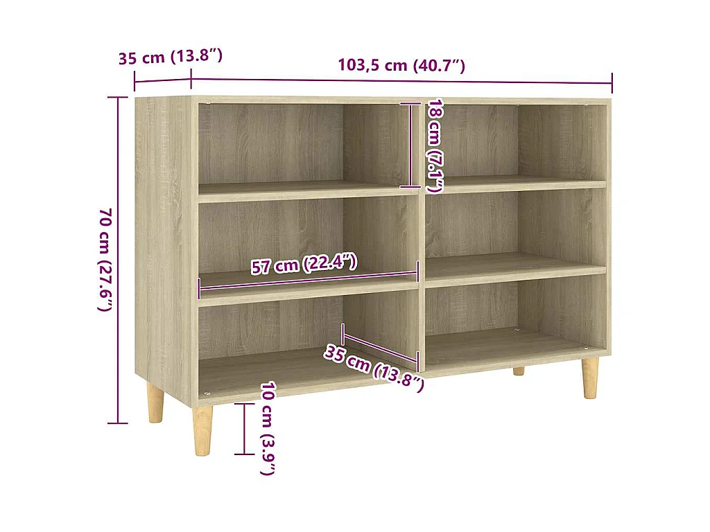 Aparador de madera contrachapada roble Sonoma 103,5x35x70 cm