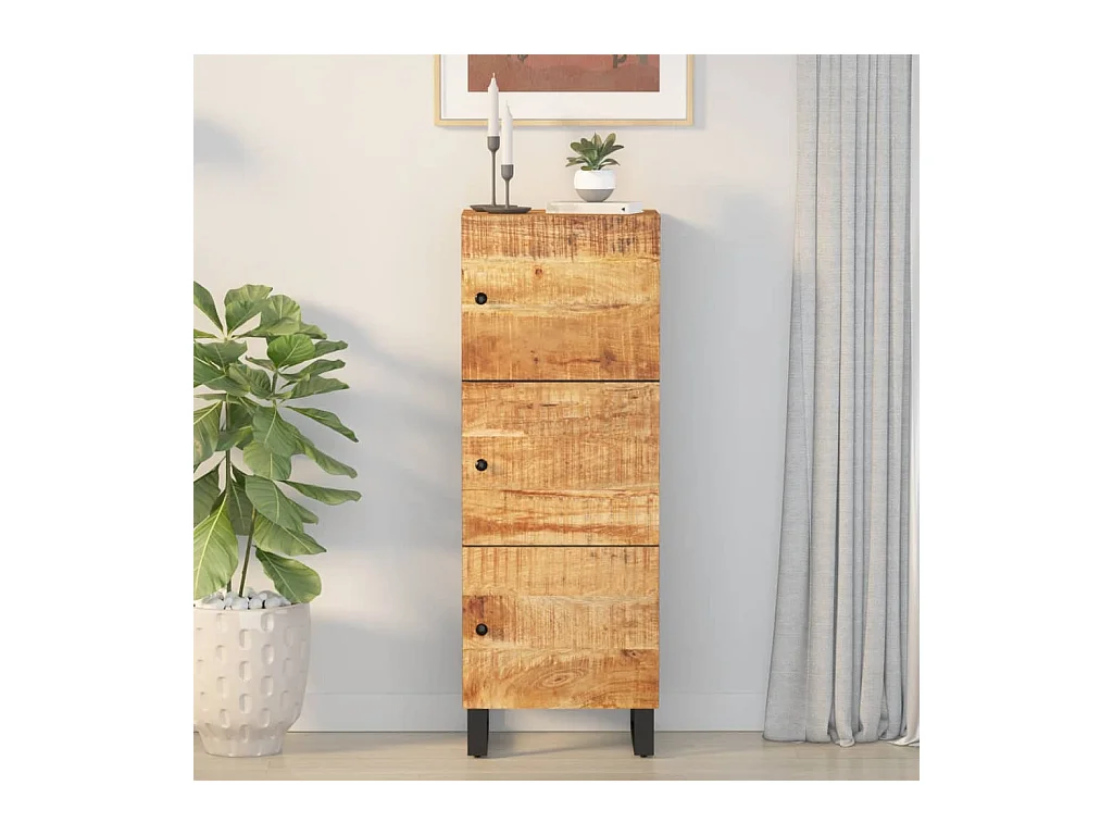 Credenza con 3 Ante 40x33x110 cm Legno Massello Mango e Ferro