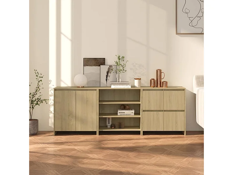 Aparador de 3 piezas madera manufacturada color roble Sonoma