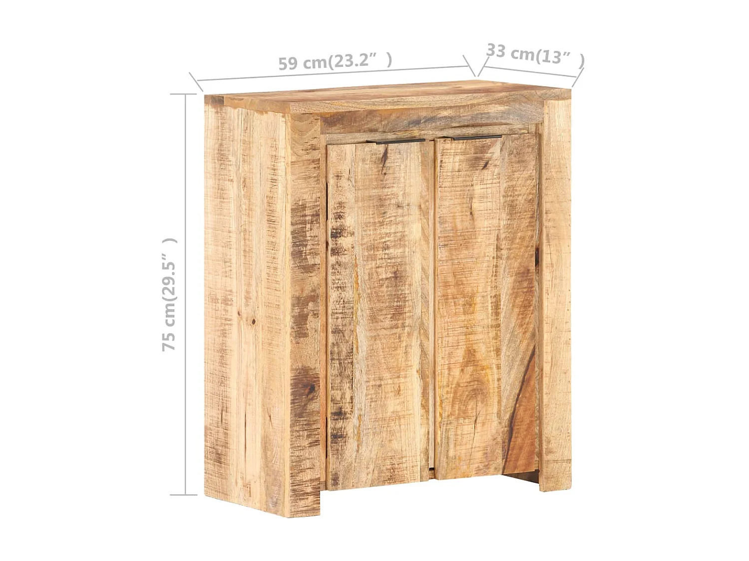 Credenza 59x35x75 cm in Legno Massello di Mango Grezzo