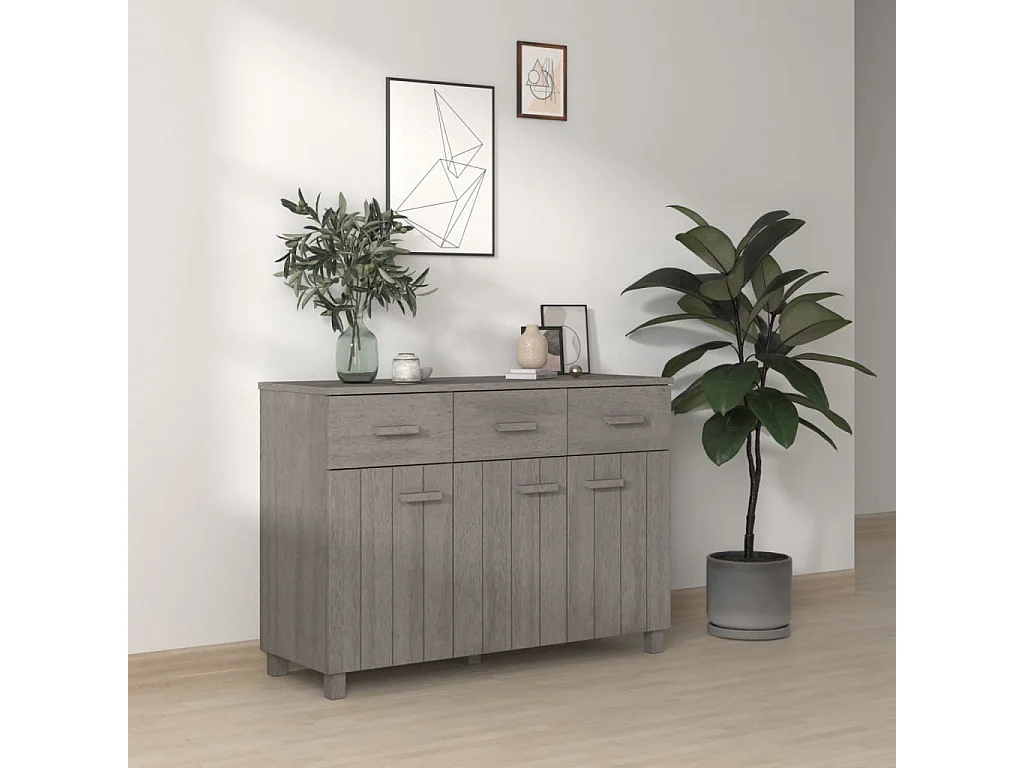 Sideboard HAMAR Hellgrau 113x40x80 cm Massivholz Kiefer